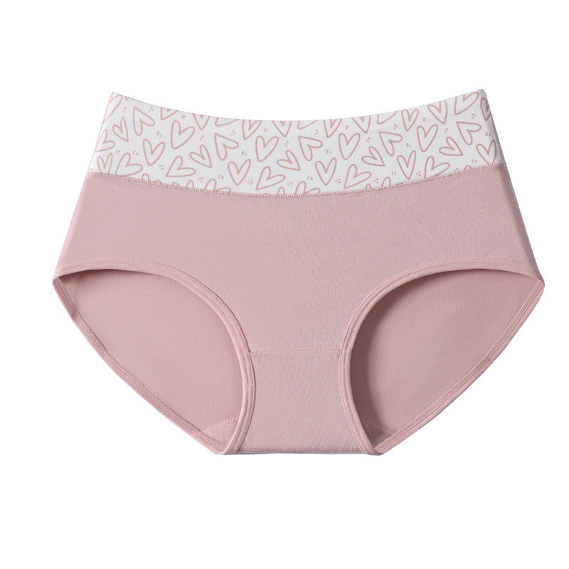 Waistband Heart Print Shelliy Coquette Printed High-Waist Cotton Brief Front flat lay — Printed
