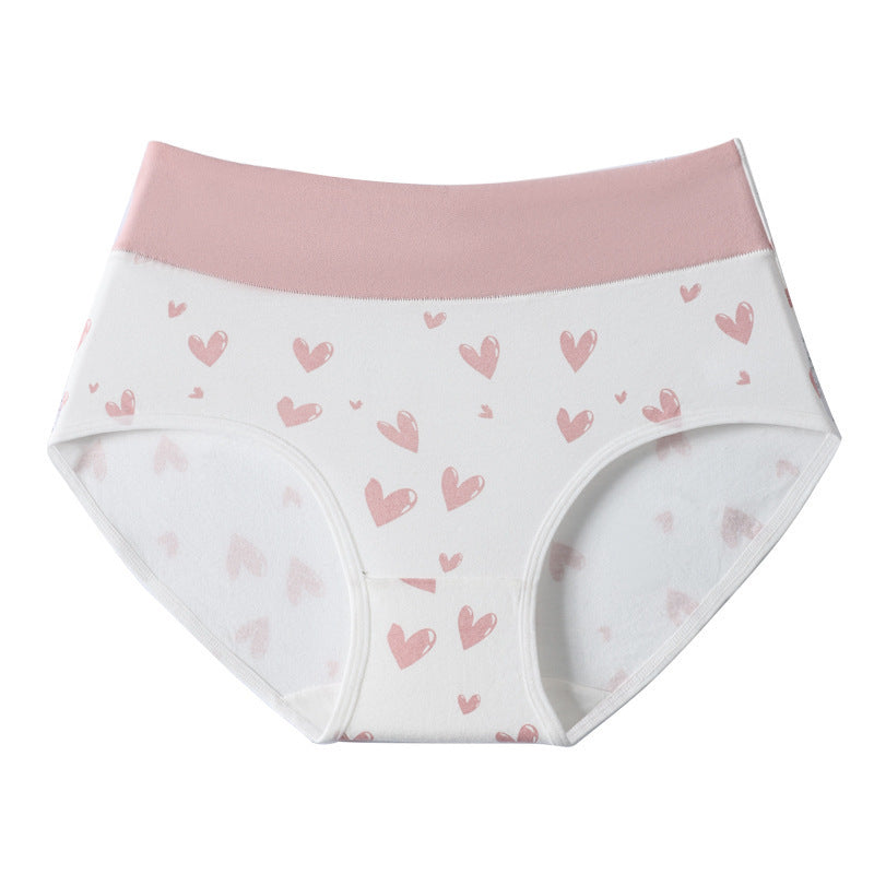 Pink Hearts on White Shelliy Coquette Printed High-Waist Cotton Brief Front flat lay — Printed