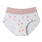 Pink Hearts on White Shelliy Coquette Printed High-Waist Cotton Brief Front flat lay — Printed