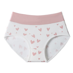 Pink Hearts on White Shelliy Coquette Printed High-Waist Cotton Brief Front flat lay — Printed
