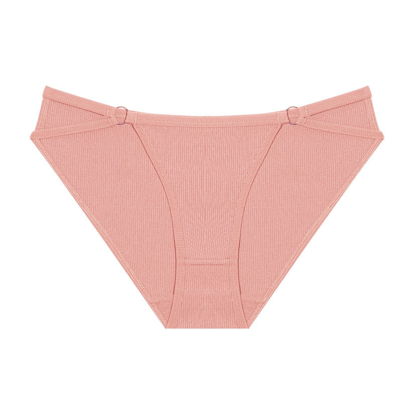 Shelliy O-Ring Ribbed Cotton String-Side Bikini featuring breathable ribbed cotton fabric and delicate lace trim accents — Minimalist casual loungewear and daily comfort (View 1)