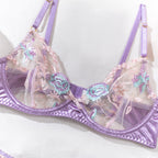 Shelliy French Sheer Embroidered 4-Piece Lingerie Set