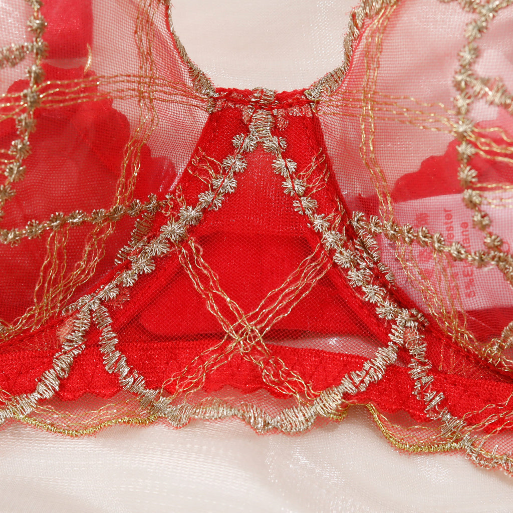 Shelliy French Embroidered Sheer Garter Thong Set