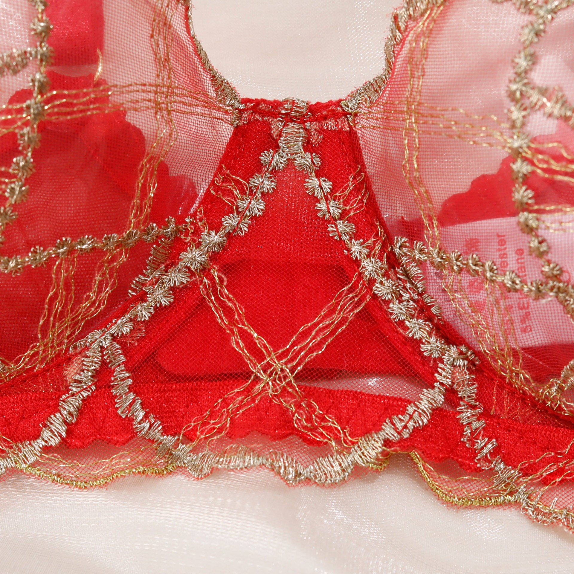 Shelliy French Embroidered Sheer Garter Thong Set