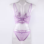 Shelliy Bridal Lavender Lace Longline Sheer 2-Piece Lingerie Set
