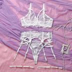 Shelliy Midnight Luxe Eyelash Lace Garter 4-Piece Set White