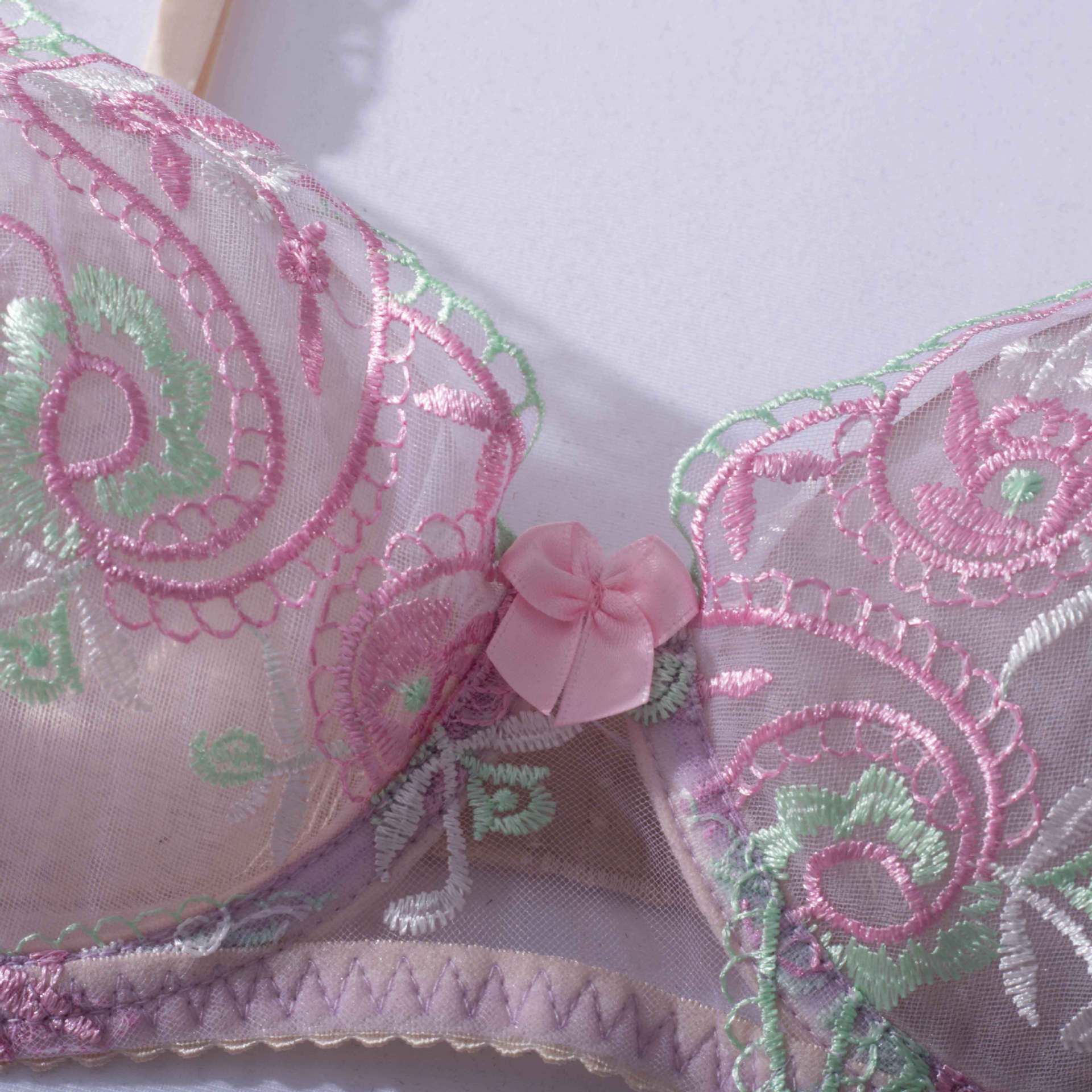 Shelliy Coquette Embroidered Sheer Balconette Garter Set