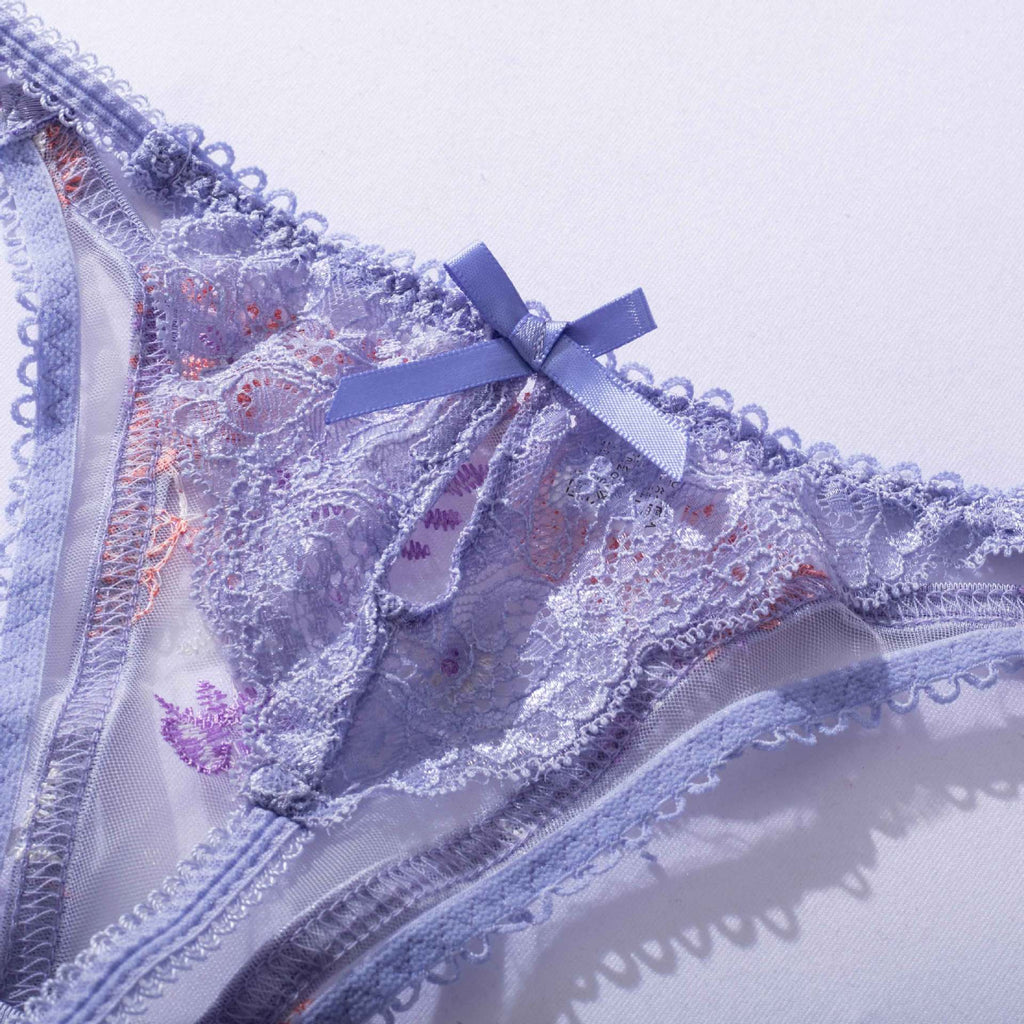 Shelliy Luxe Embroidered Mesh 3-Piece Garter Thong Set