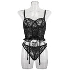 Shelliy Midnight Lace-Up Lace 3-Piece Garter & Thong Set