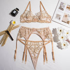 Shelliy French Embroidered Sheer Garter Thong Set Detail — Shelliy Official