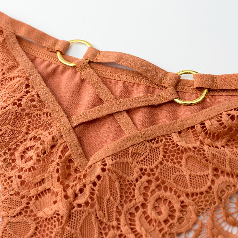 Shelliy Lace-Trim Hollow-Out Cotton Brief featuring delicate romantic lace detailing and ultra-soft comfort waistband — Cozy french aesthetic everyday lingerie (View 1)