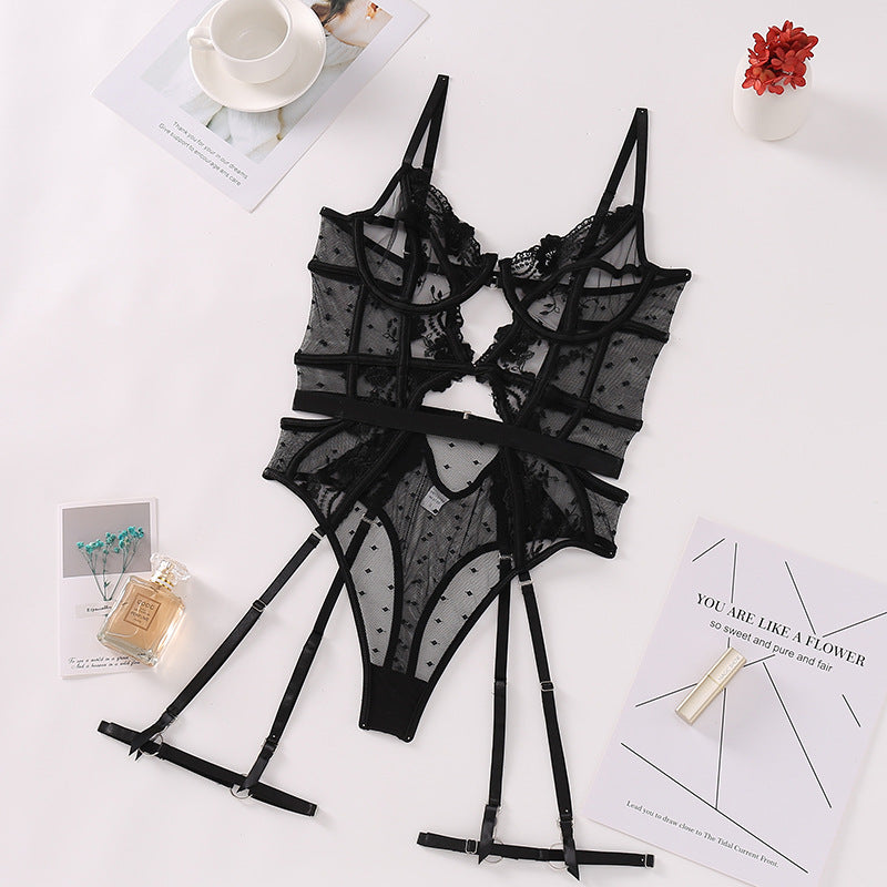 Shelliy Midnight Luxe Embroidered Garter Bodysuit