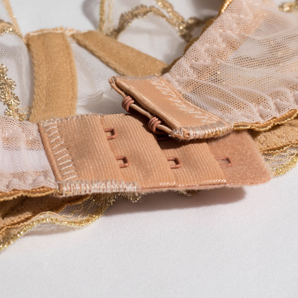 Shelliy French Embroidered Sheer Garter Thong Set