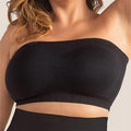 Black bandeau bra, front three-quarter close-up on model — Shelliy Minimalist