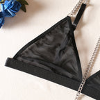 Shelliy Dark Romance Chain-Thong Sheer Mesh 3-Piece Lingerie Set