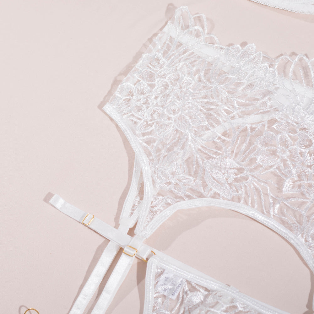 Shelliy French Embroidered 4-Piece Garter Thong Set