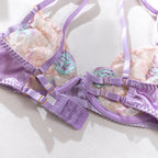 Shelliy French Sheer Embroidered 4-Piece Lingerie Set