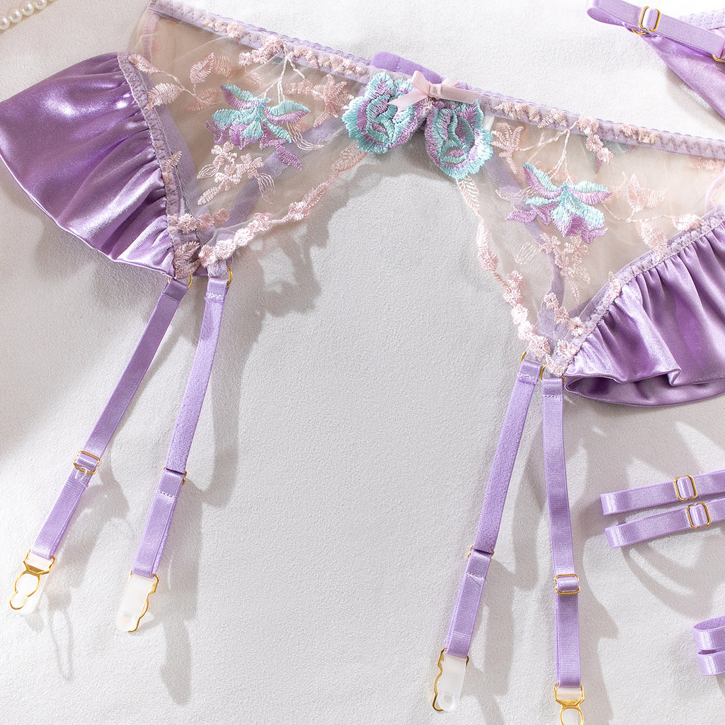 Shelliy French Sheer Embroidered 4-Piece Lingerie Set