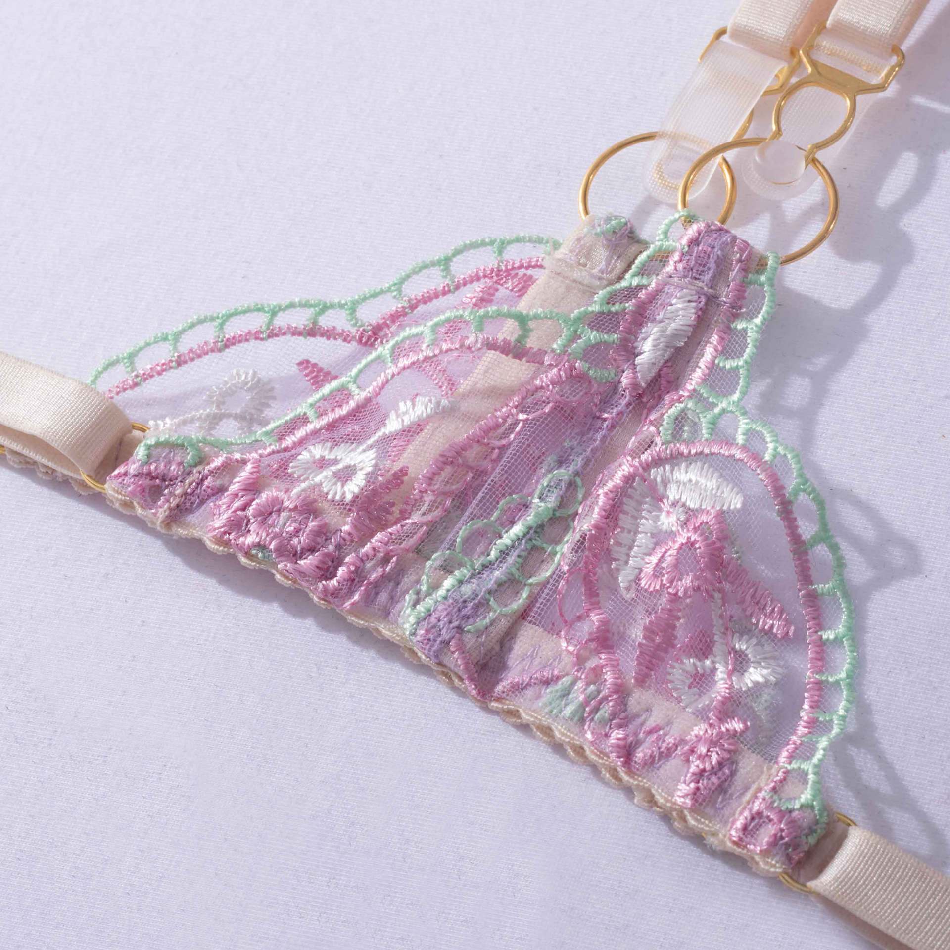 Shelliy Coquette Embroidered Sheer Balconette Garter Set