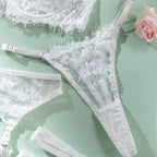 Shelliy Bridal White Lace Balconette 5-Piece Garter Set