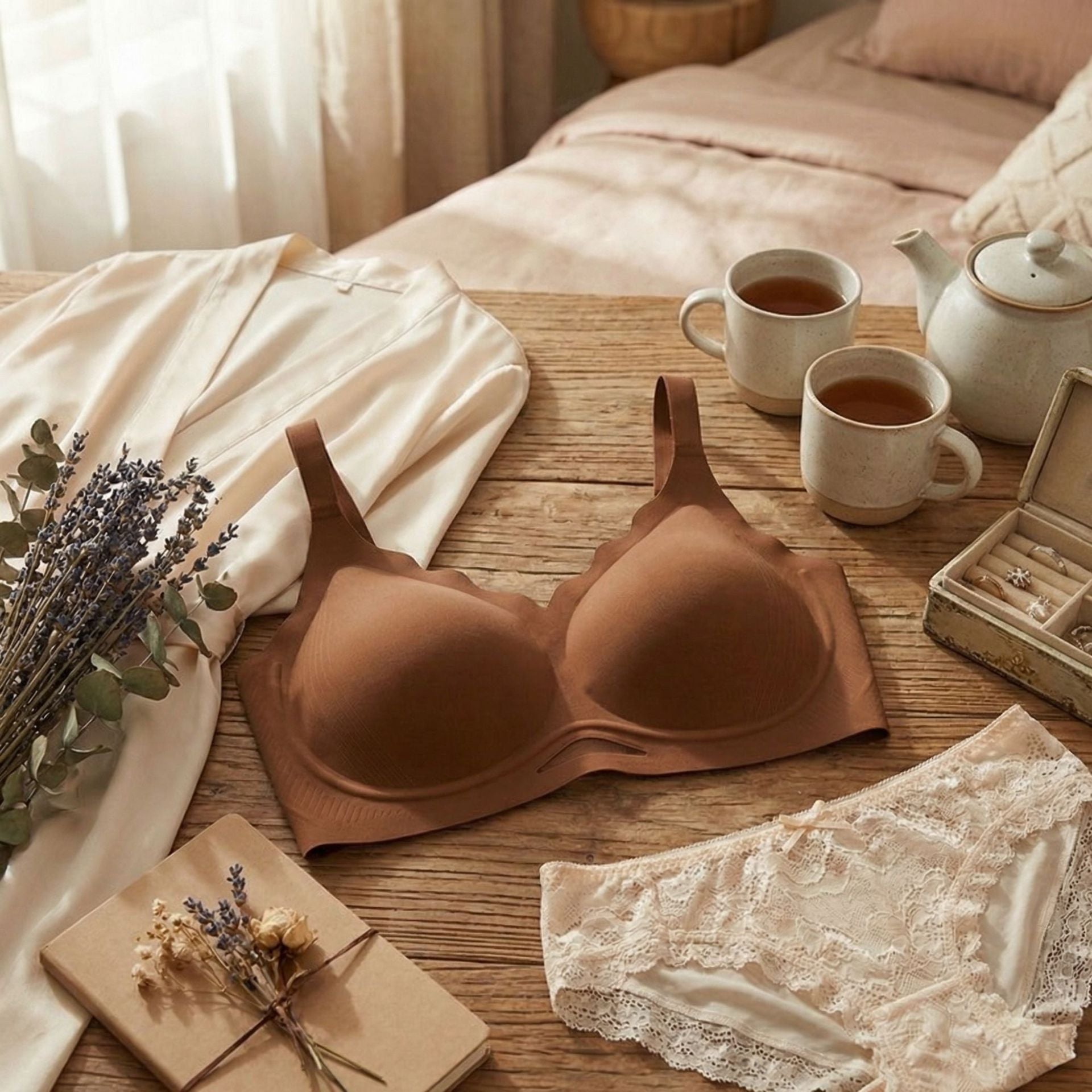 Shelliy Airy Mesh Seamless Bra Coffee