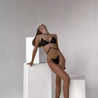 Shelliy Dark Romance Chain-Thong Sheer Mesh 3-Piece Lingerie Set