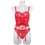 Shelliy Midnight Lace-Up Lace 3-Piece Garter & Thong Set