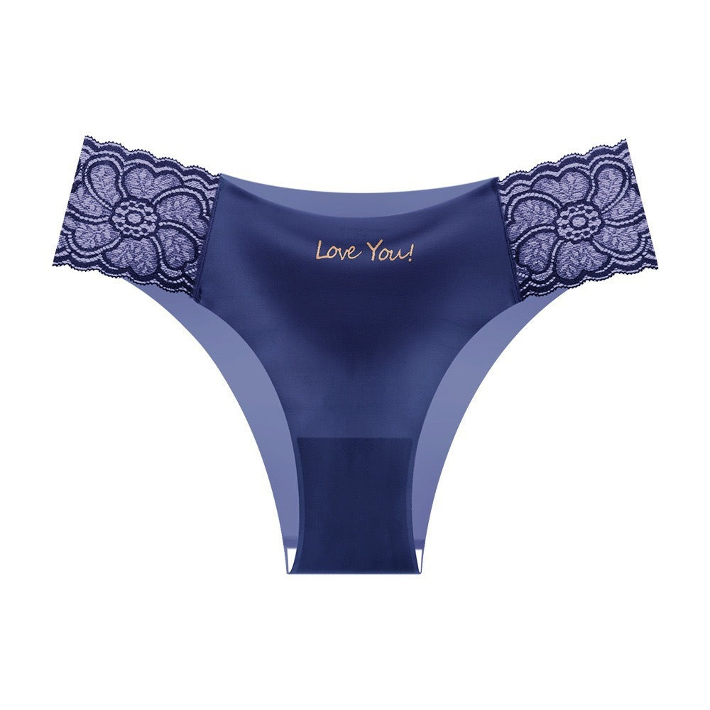 Shelliy Lace-Trim Ice-Silk Brief - Blue