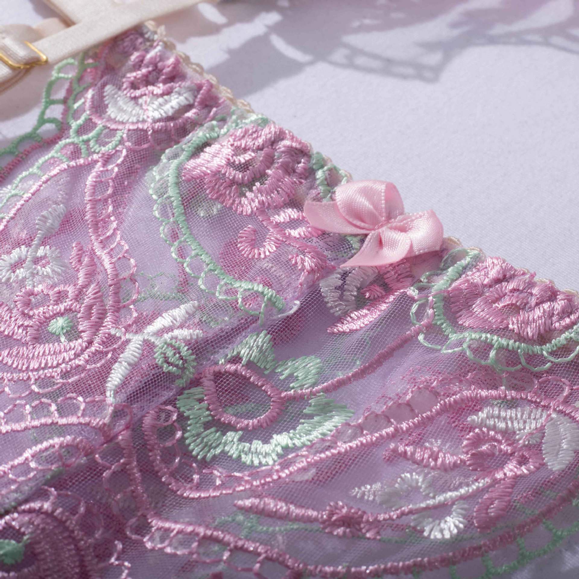 Shelliy Coquette Embroidered Sheer Balconette Garter Set