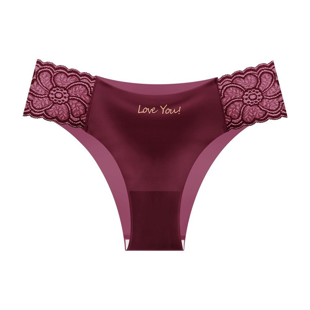 Shelliy Lace-Trim Ice-Silk Brief - Red