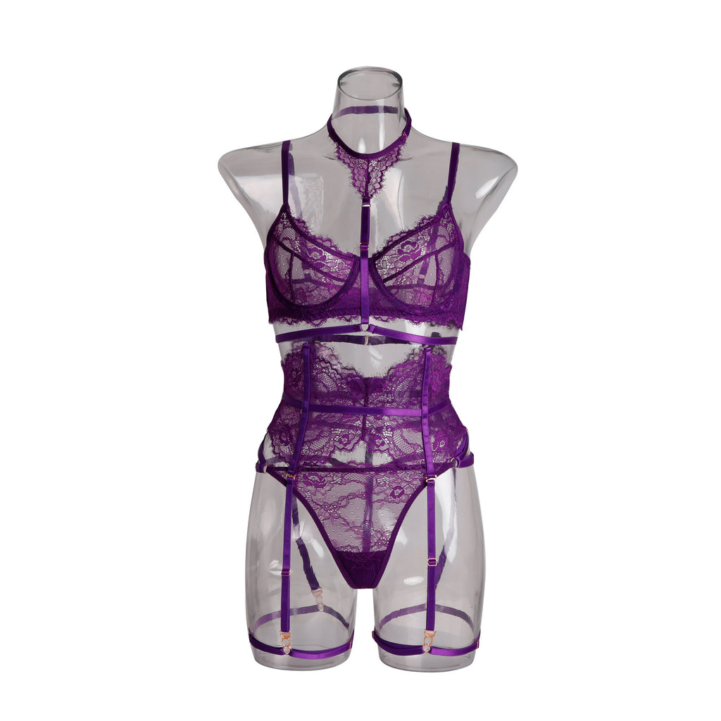 Purple Midnight Luxe Lash-Lace Garter 5-Piece Set — Shelliy Official