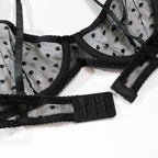 Shelliy French Swiss-Dot Sheer Lingerie & Thong Set