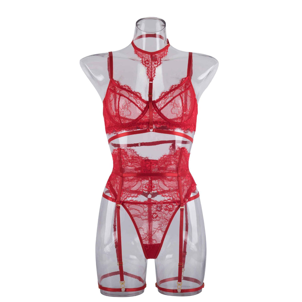 Red Midnight Luxe Lash-Lace Garter 5-Piece Set — Shelliy Official