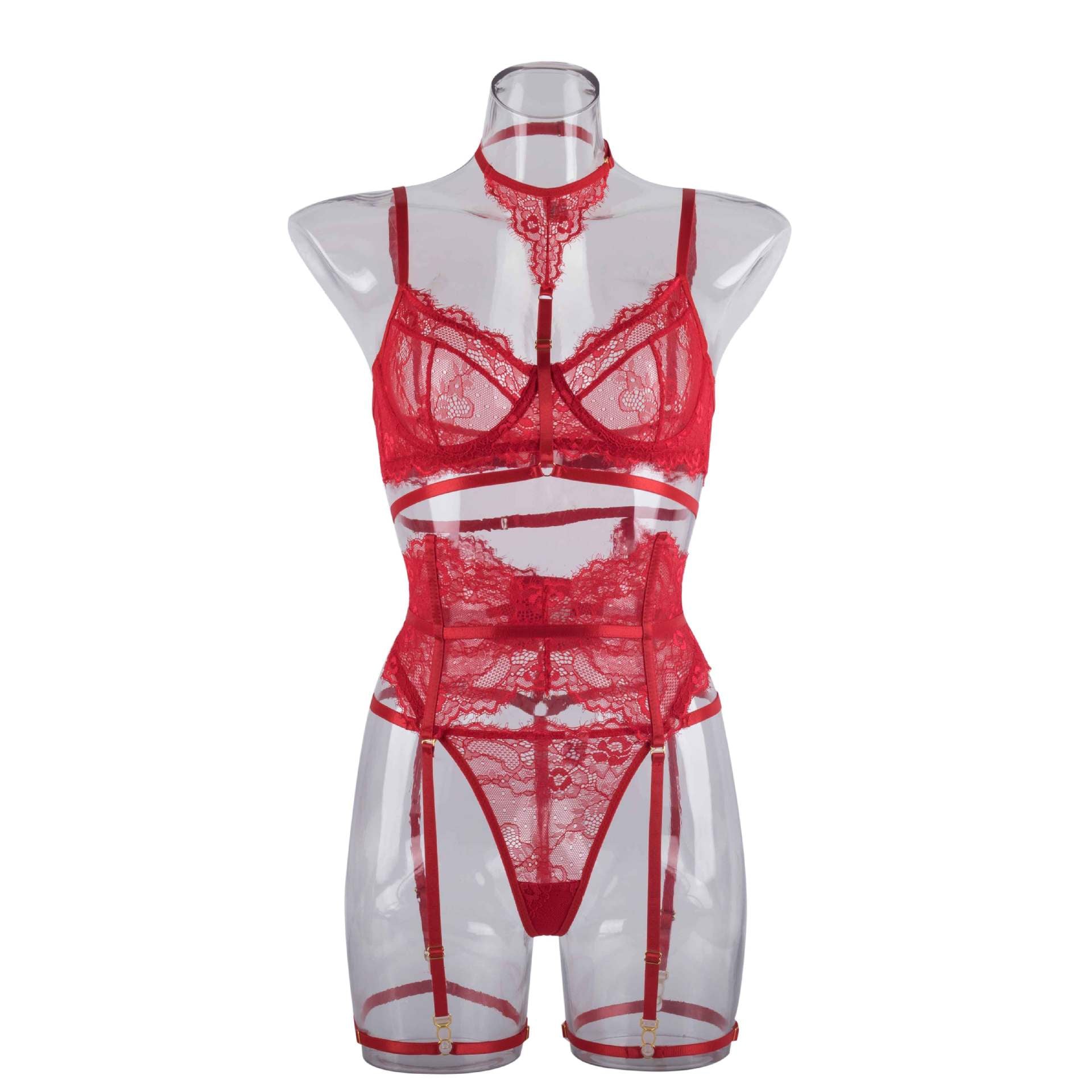 Red Midnight Luxe Lash-Lace Garter 5-Piece Set — Shelliy Official