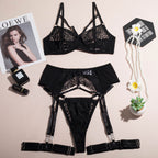 Shelliy Dark Romance Embroidered Sheer Harness Garter Set