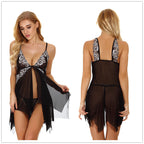 Black lace babydoll, front and back views of the petal hem — Shelliy