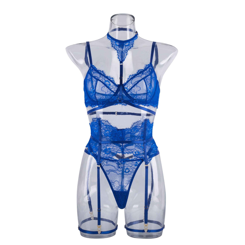 Blue Midnight Luxe Lash-Lace Garter 5-Piece Set — Shelliy Official