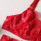 Shelliy Coquette Embroidered Ruffle 3-Piece Garter & Thong Set
