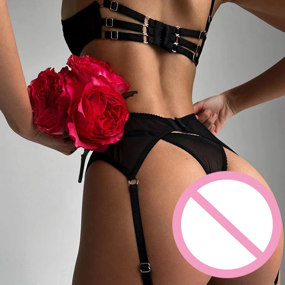 Shelliy Dark Romance Embroidered Sheer Harness Garter Set Side — Shelliy Official