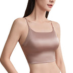 Mauve Shelliy Bra smooth wide-band wireless worn front view on pale backdrop — On-body