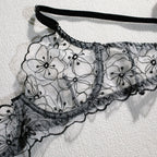 Shelliy Monochrome Floral-Embroidered Sheer 3-Piece Lingerie Set