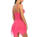 Rose lace babydoll, back view showing the dotted mesh skirt — Shelliy