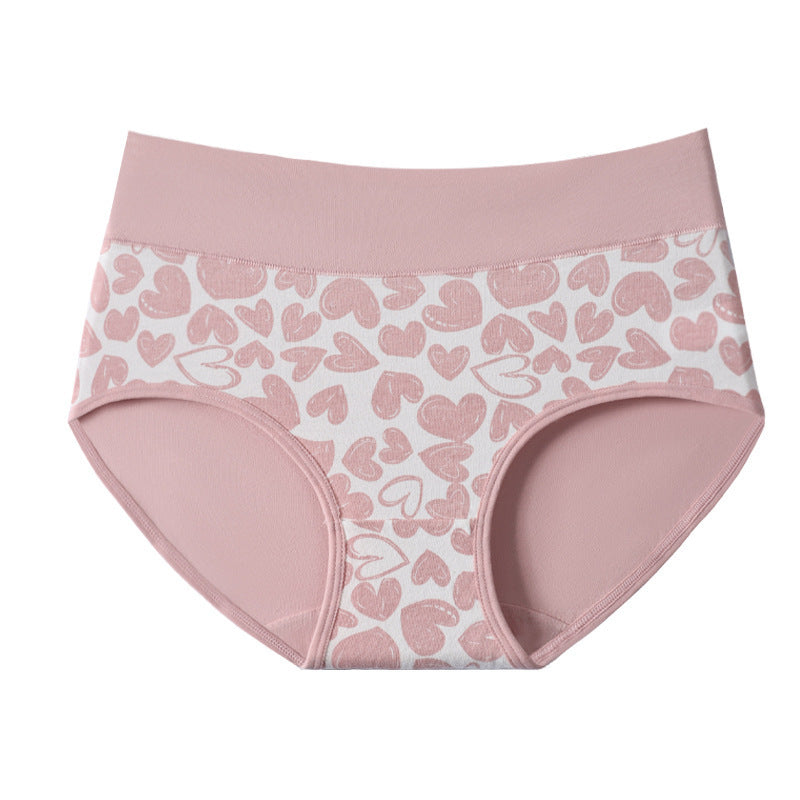 Dense Pink Hearts on White Shelliy Coquette Printed High-Waist Cotton Brief Front flat lay — Printed