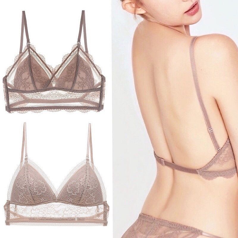 Taupe Shelliy Bra Flat-lay Pair With On-body Back View — Other:composite of two flat-lays and an on-body back view