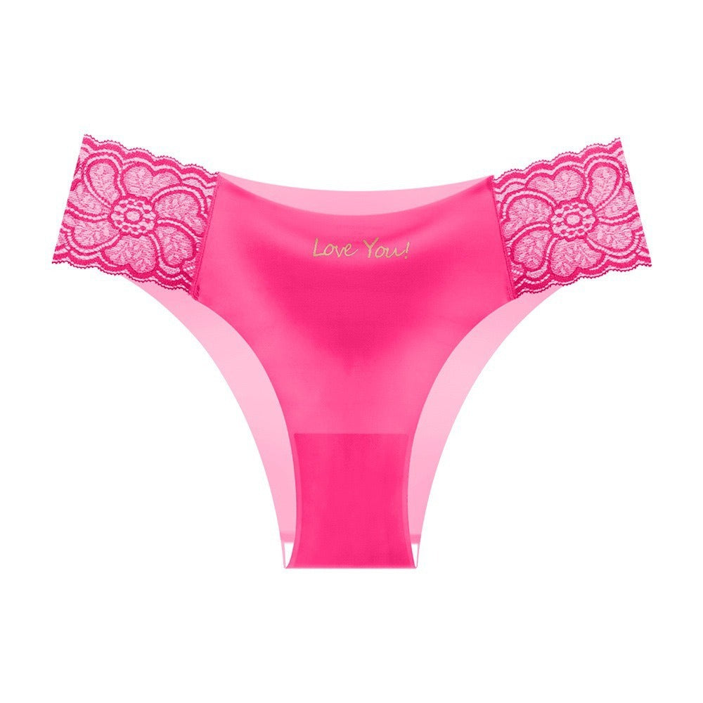 Shelliy Lace-Trim Ice-Silk Brief - Pink