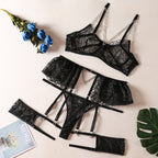 Black Shelliy Black Lace Sheer Chain Garter 4-Piece Set — Shelliy Official
