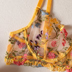 Shelliy Romantic Floral-Embroidered Sheer 4-Piece Lingerie Set