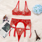 Shelliy French Embroidered Sheer Garter Thong Set