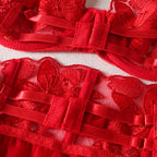 Shelliy Coquette Embroidered Ruffle 3-Piece Garter & Thong Set