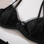 Shelliy Coquette Ruffled-Scallop Sheer Mesh 2-Piece Lingerie Set